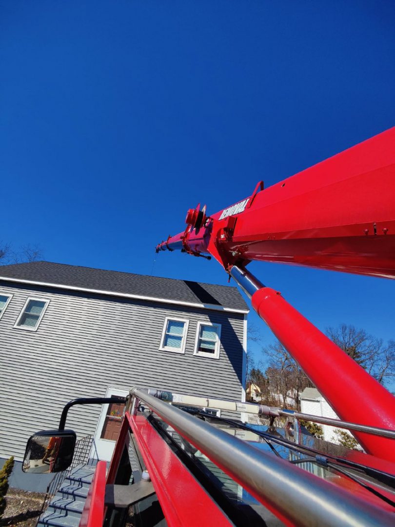 Tree Removal with the Crane in Billerica, MA.