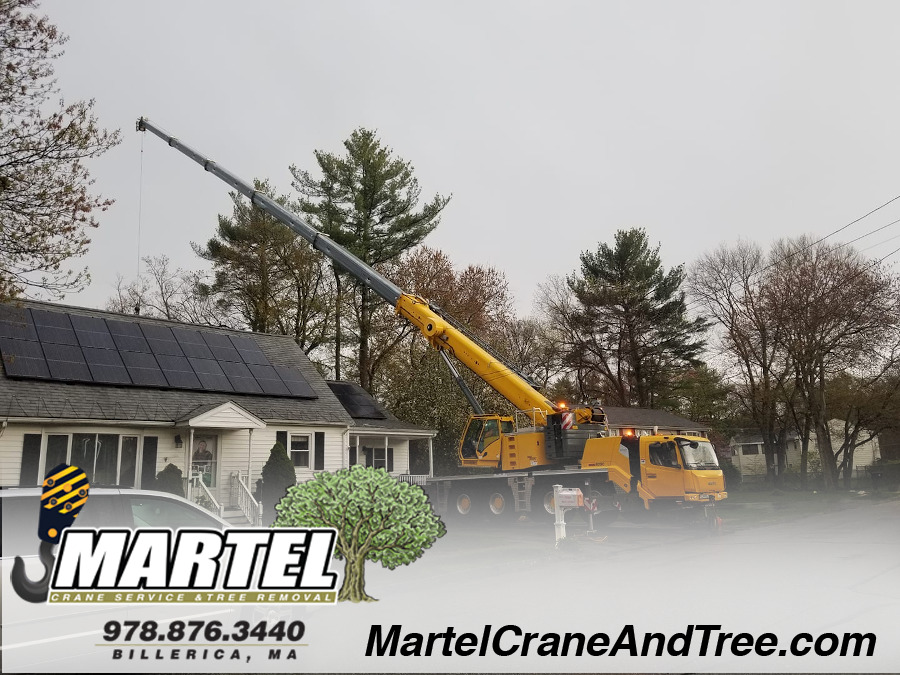 Long reach of our crane to remove trees in Billerica, MA ...