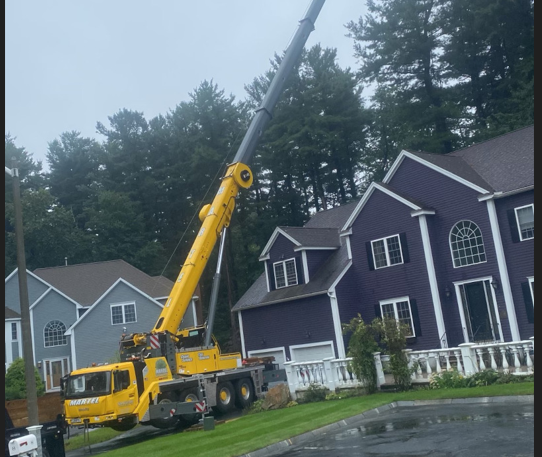 The 100 ton crane was used on this job to safely remove trees by Martel Crane & Tree in Burlington, MA.