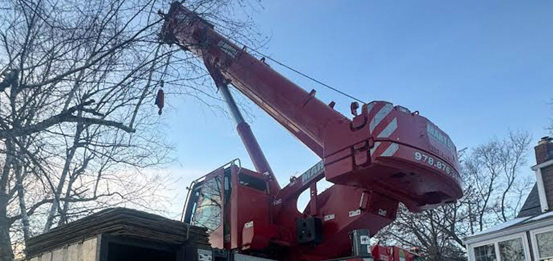 The crew from Martel Crane Service & Tree Removal safely and efficiently removed trees from this residential property in Chelmsford, MA. Using a crane allowed our team to carefully dismantle and remove the trees section by section, minimizing impact to the home, surrounding landscape, and nearby structures.

This method is ideal for tight spaces, large trees, and properties where precision and safety are critical. Another job completed with professionalism, experience, and the right equipment.