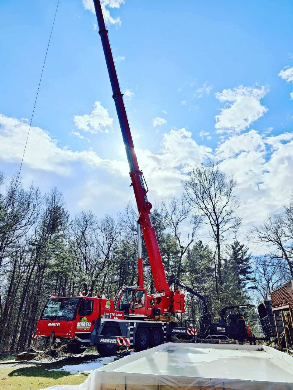 Martel Crane and Tree removed trees to open up the backyard for this resident in Dracut, MA. 