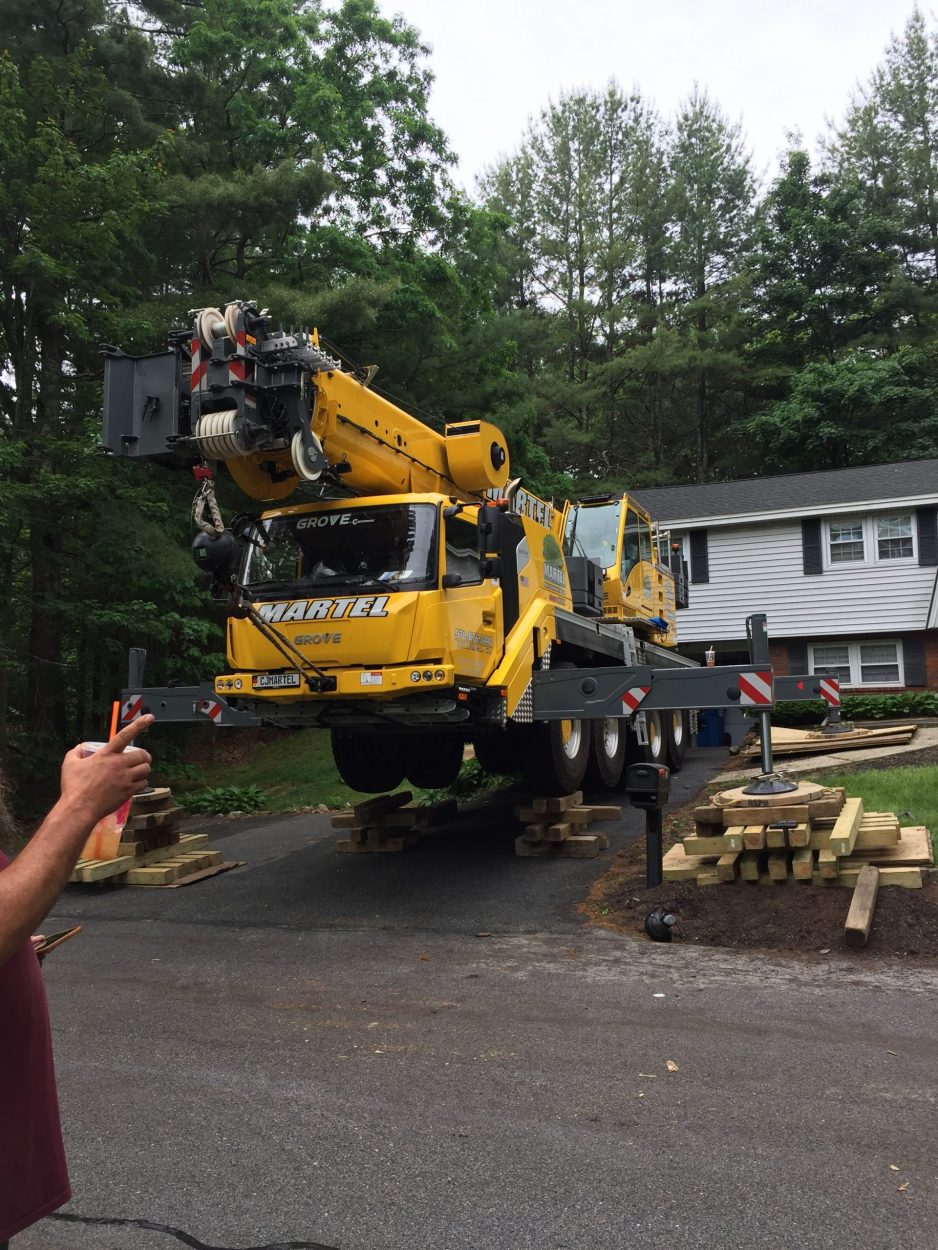 Tree Removal using the crane in Billerica, MA.